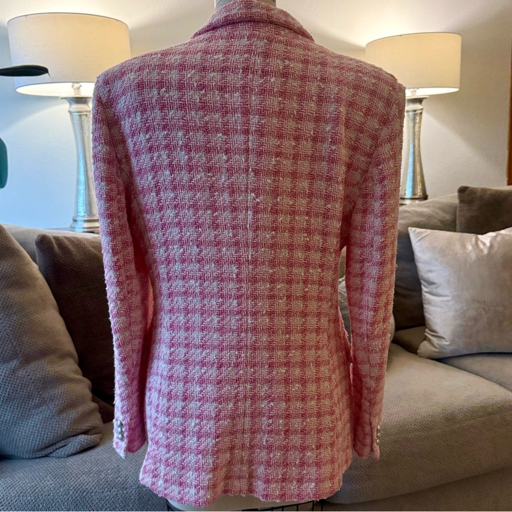 Pink Check Tweed Double-Breasted Blazer - Picture 5 of 9